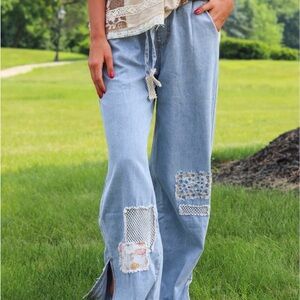 POL Light Blue Patchwork Flare Jeans
